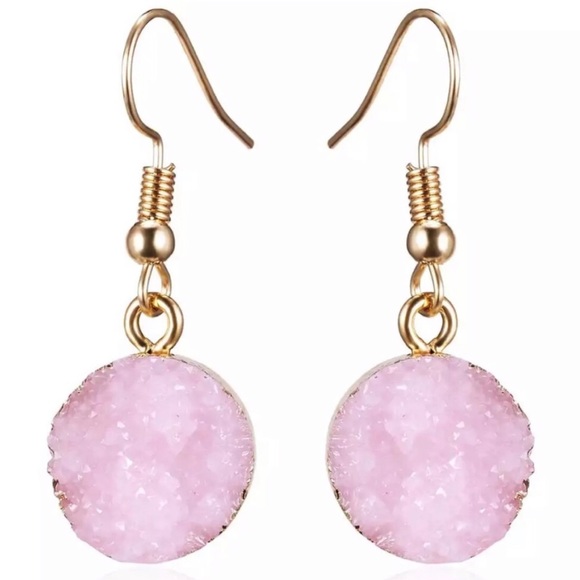 LAST CHANCE! Rose quartz druzy drop earrings - Picture 5 of 8